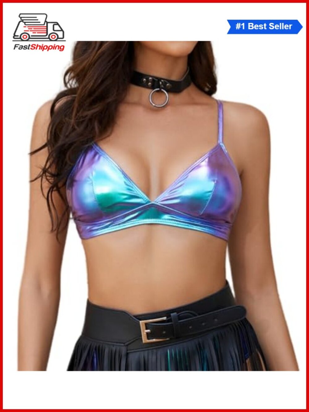 ✨Metallic Crop Top Shiny Light-Support Rave Bra Swimsuit Top